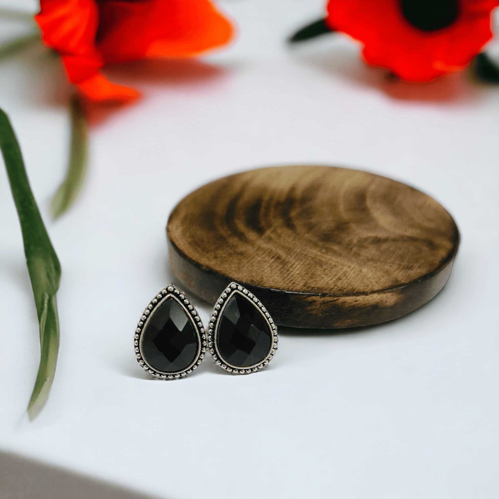 Drop Stone Oxidised Studs | Sarichka