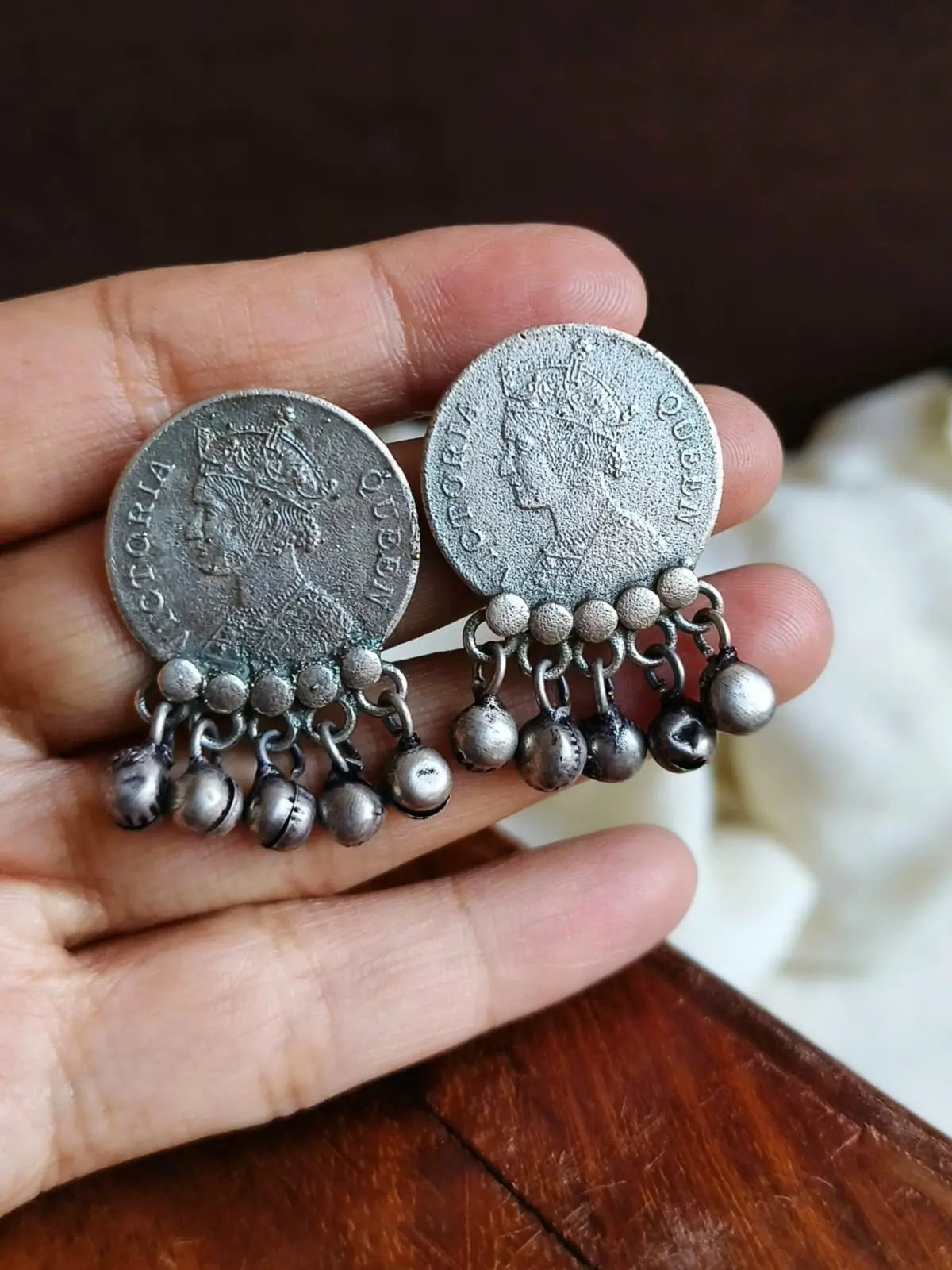 Oxidised Coin Stud Earrings for Daily Wear | Sarichka