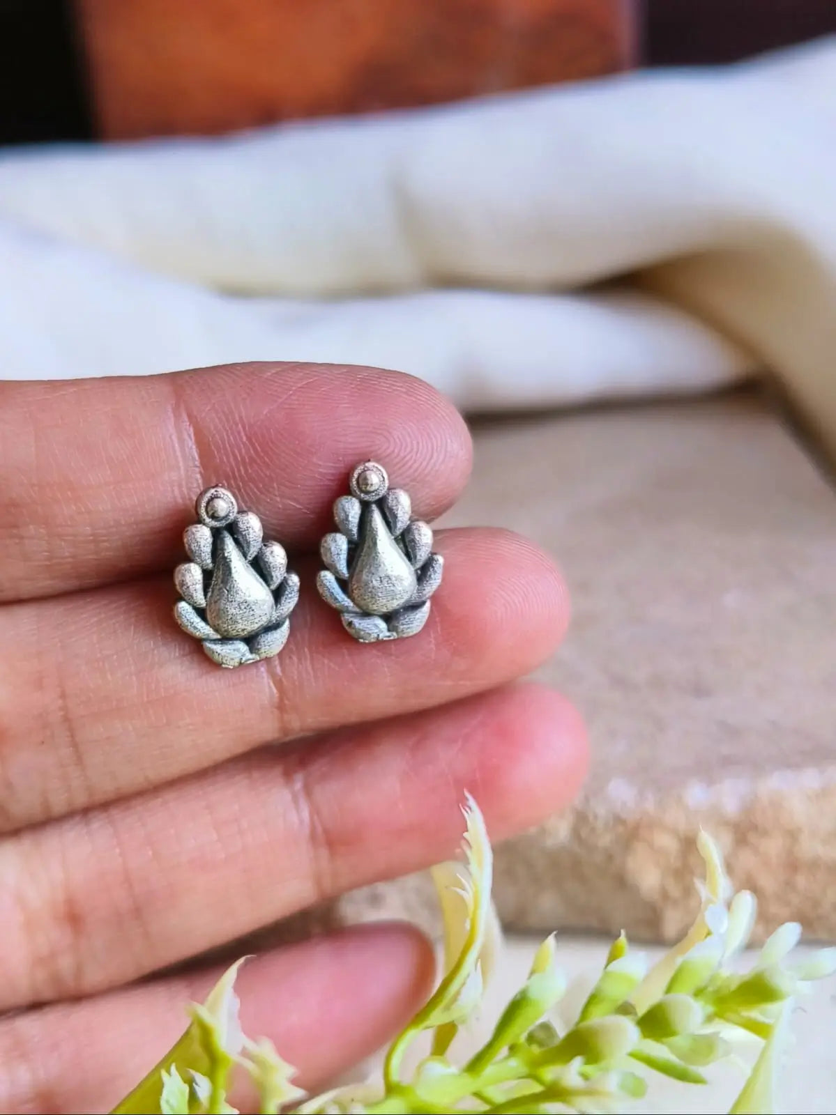 925 Silver Plated Pan Stud Earrings | Sarichka
