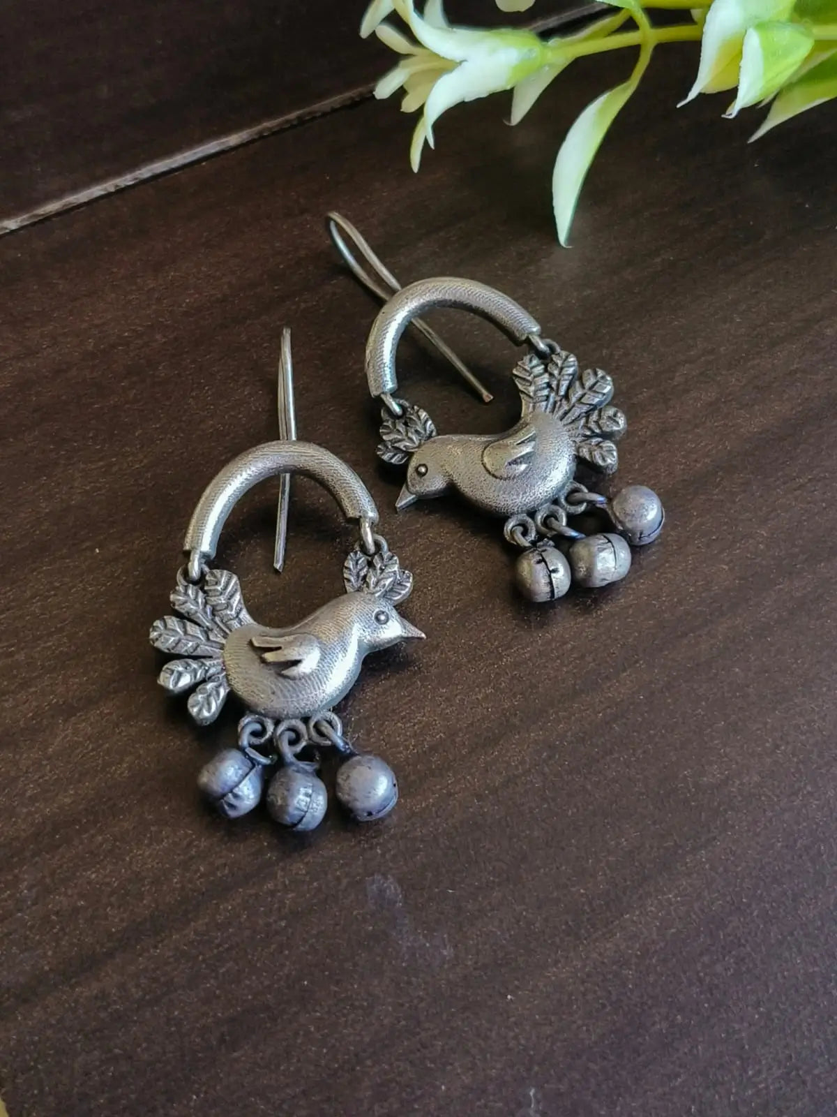 Bird Oxidised Hook Earring With Ghungroo | Sarichka