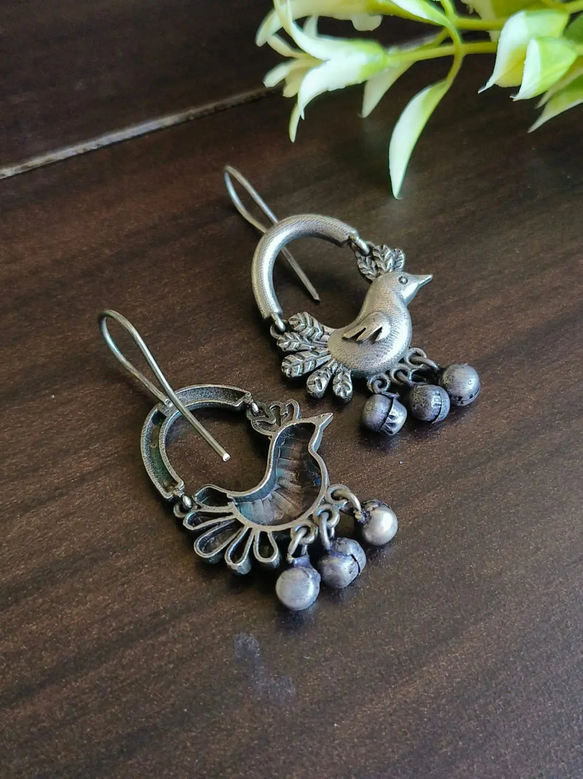 Bird Oxidised Hook Earring With Ghungroo | Sarichka