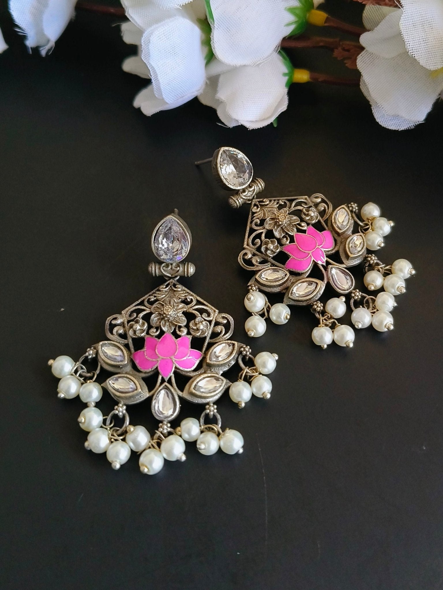 Clustered Pearl Oxidised Silver Earrings | Sarichka - Sarichka FashionSarichka Fashion