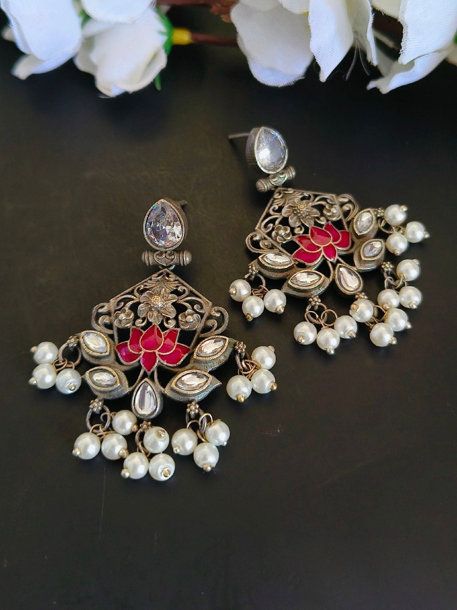 Clustered Pearl Oxidised Silver Earrings | Sarichka - Sarichka FashionSarichka Fashion